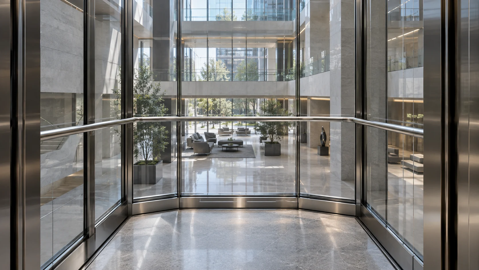 AI concept illustration of a panoramic glass lift